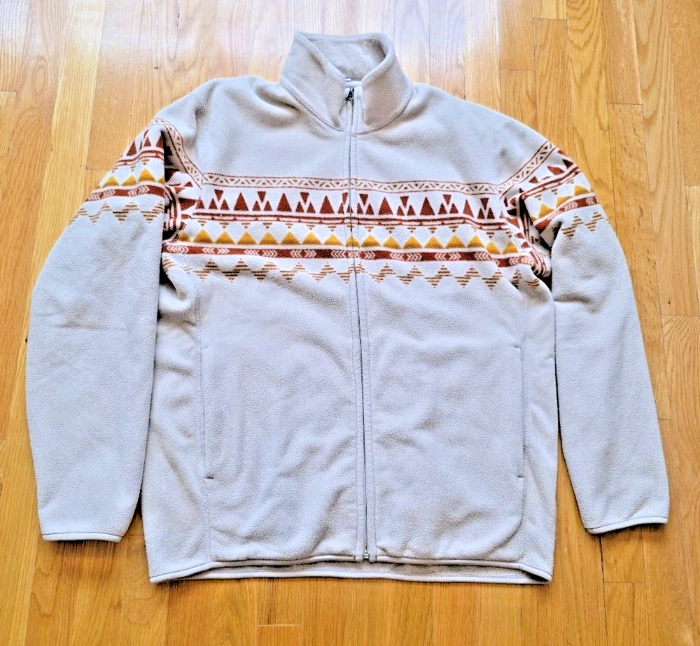 Uniqlo Fleece Jacket XL Aztec Tribal Full Zip Casual Outdoor Western Pockets